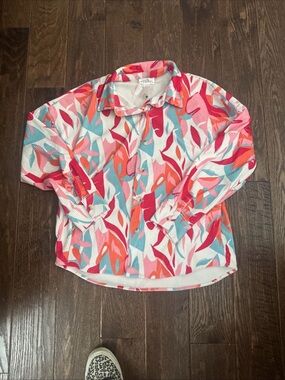 New Emily Wonder Boutique Corduroy Womens SZ Med Shacket Shirt Bright Colors